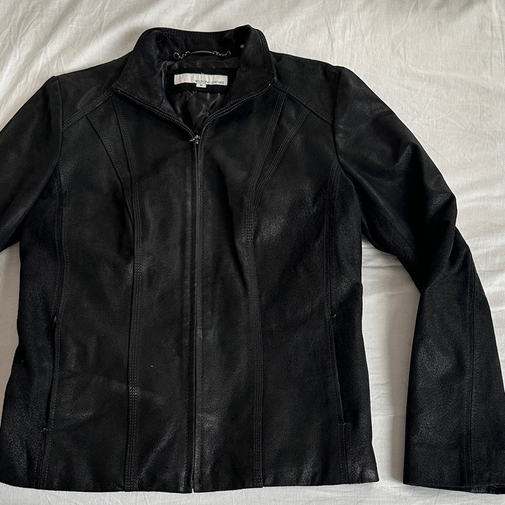 Wilsons Leather Black Women's Zip-Front Leather Jacket - Picture 2 of 12